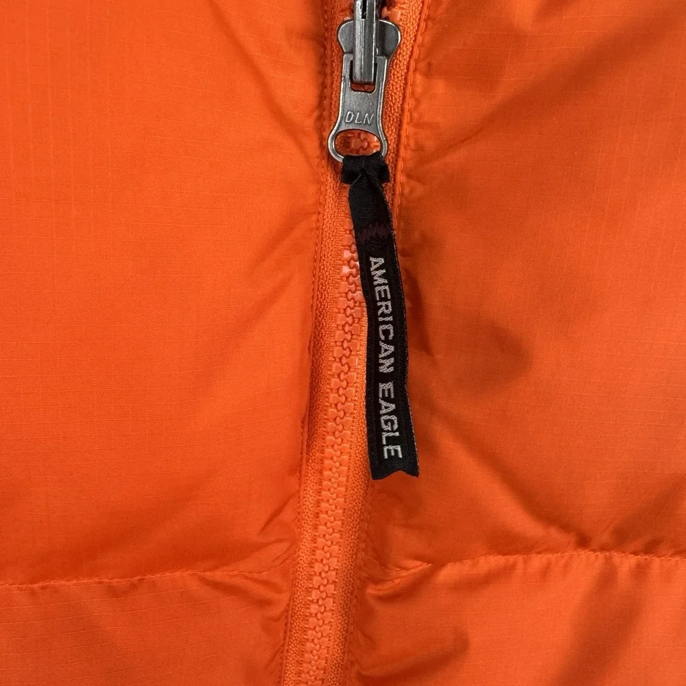 Vtg Y2K American‎ Eagle Reversible Down Puffer Vest Men's XL Orange Black Logo
